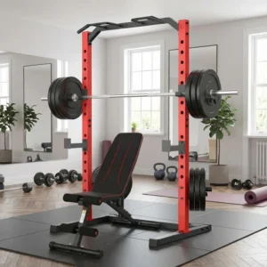 Squat Rack, Multi-Function Power Cage Rack With Adjustable Weight Bench